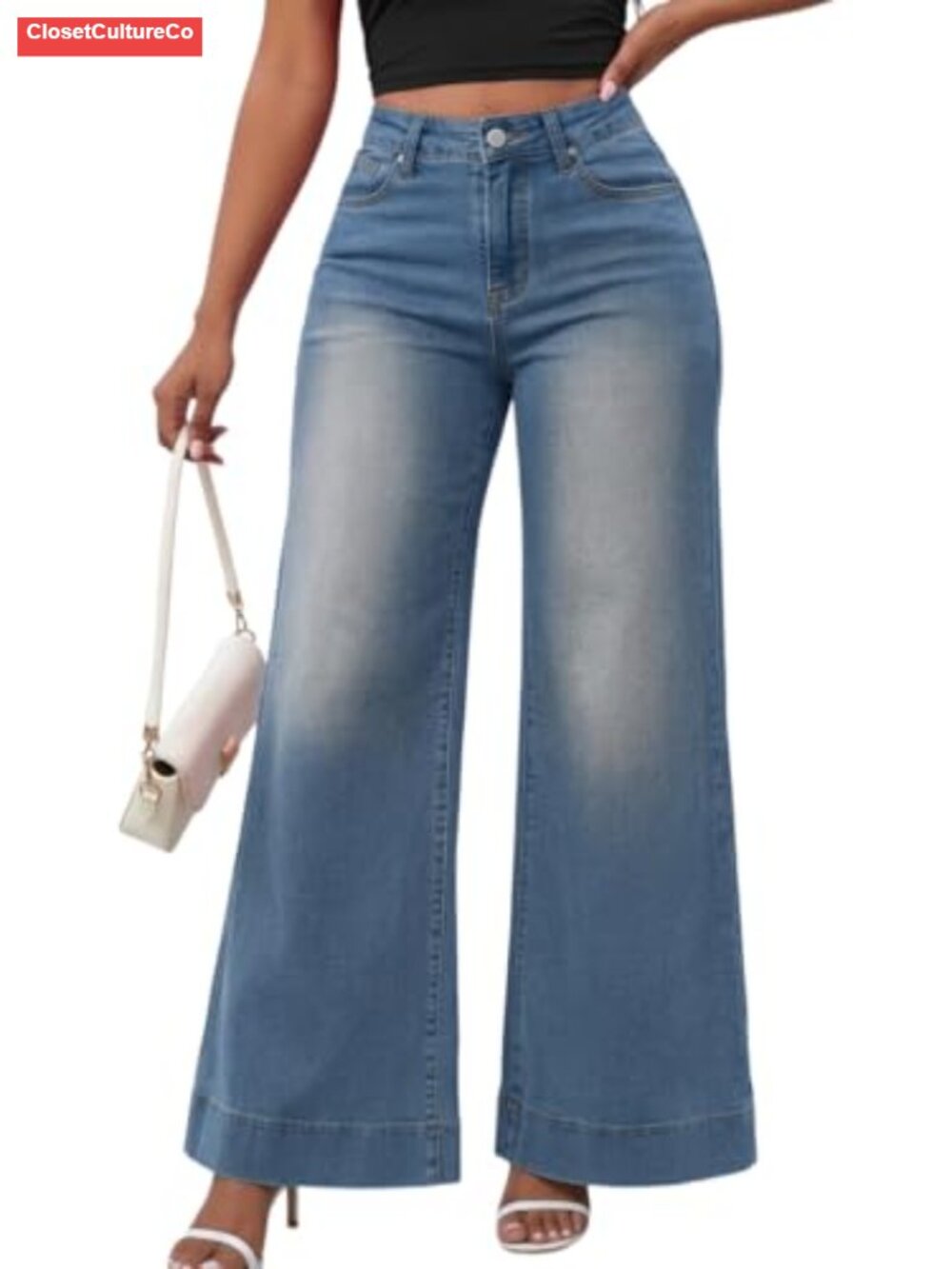 Women's Flare Bell Bottom Jeans Mid Waisted Wide Leg Stretch Denim Pants